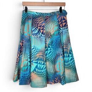 DS Lab Geometric Print Corduroy Flared Skirt in Blue and Brown Size 6